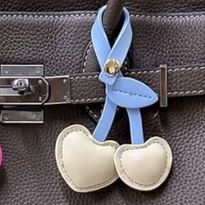 🍒NEW Cherry Leather Bag Charm/ Keychain Cream Light Yellow & Light Blue Cherries